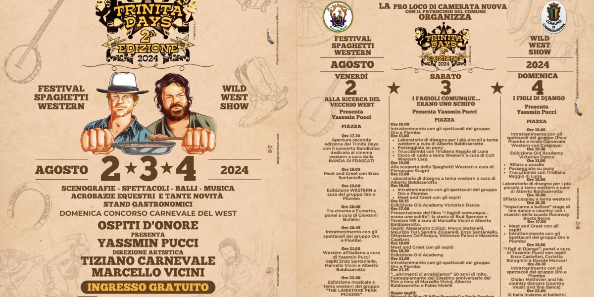 Trinita’ Days, al via la seconda edizione. L’ omaggio ai leggendari film con Bud Spencer e Terence Hill